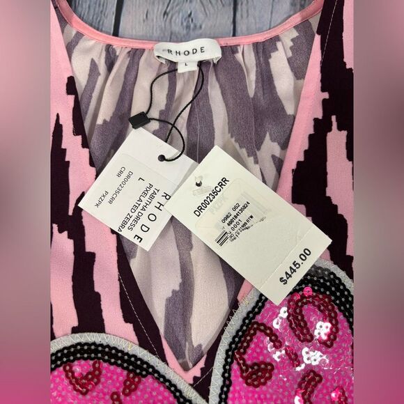 Rhode Tabitha Pink Purple Pixilated Zebra Print Hearts Applique Mini Dress S - Picture 9 of 15